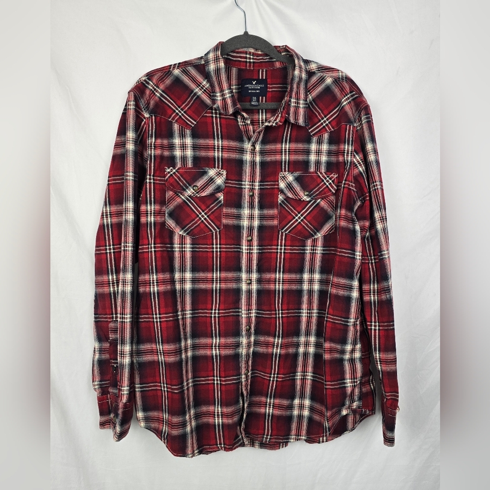 American Eagle Seriously Soft Men’s Snap Down Shirt sz XXL Red Plaid Western
